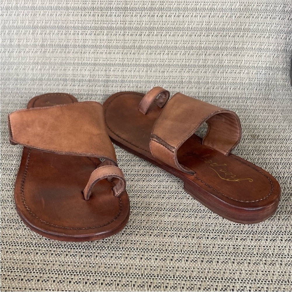 Free People Tan Leather Slide Sandals